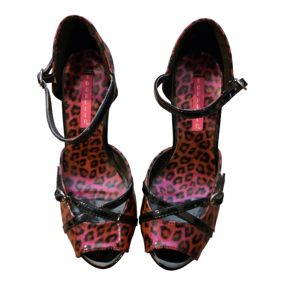 Bordello Pink Cheetah heels size. 6